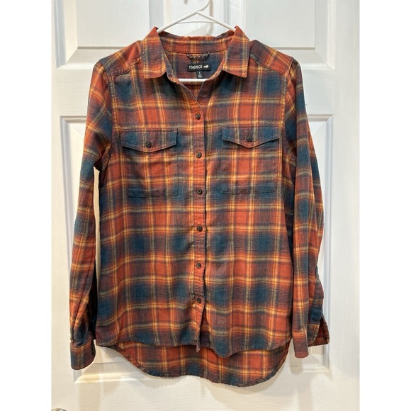 Toad&Co Tops - Toad & Co Orange Blue Plaid Flannel Button Up Sz S Long Sleeve Outdoor Gorpcore